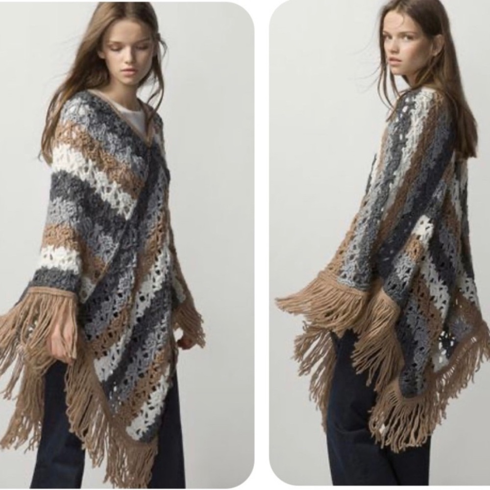MASSIMO DUTTI   BOHEMIAN CROCHETED PONCHO